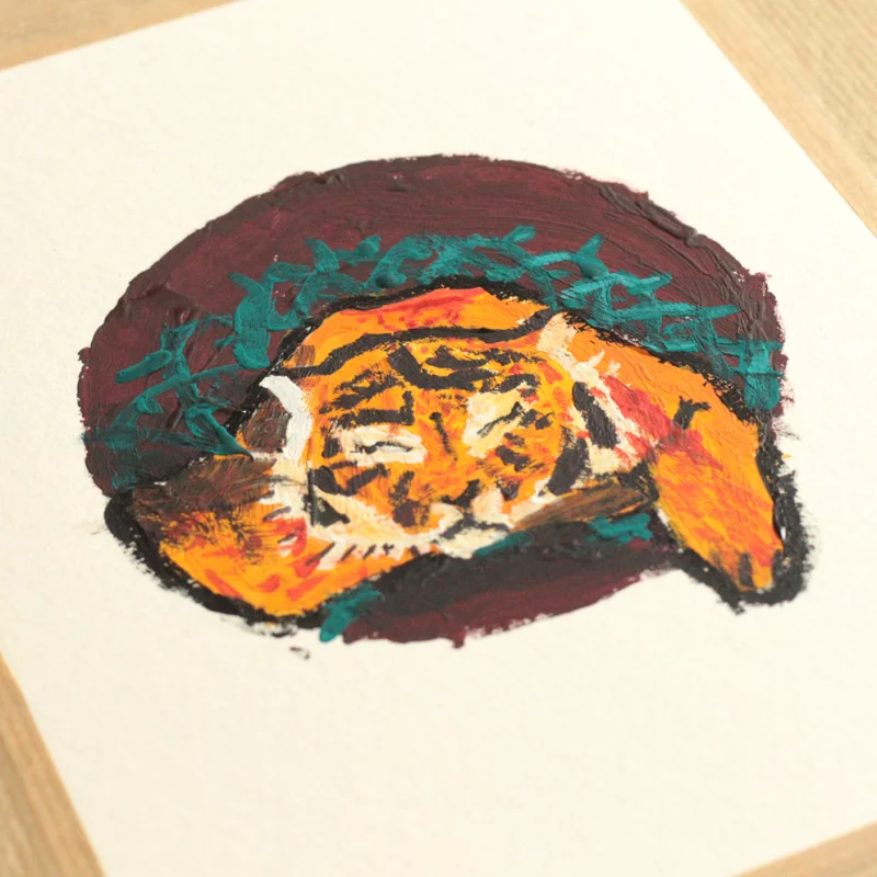 Atelier peinture à la gouache d'un petit animal endormi