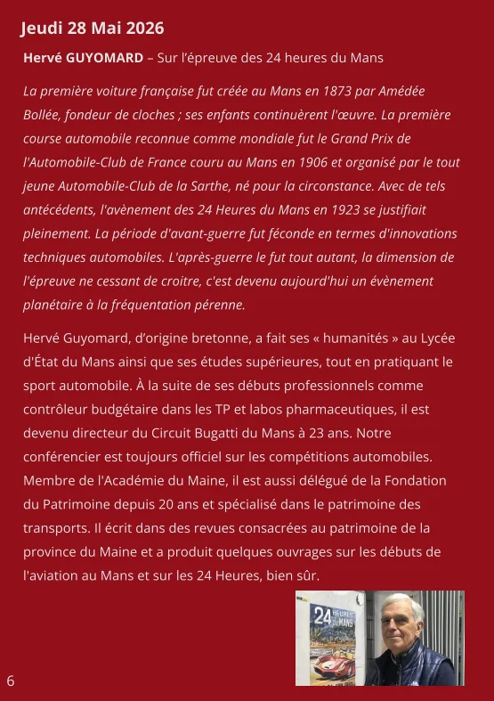 Conférence : Hervé GUYOMARD – Sur l’épreuve des 24 heures du Mans