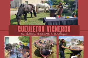 Gueuleton vigneron et démonstration de cheval de trait au château Chasserat